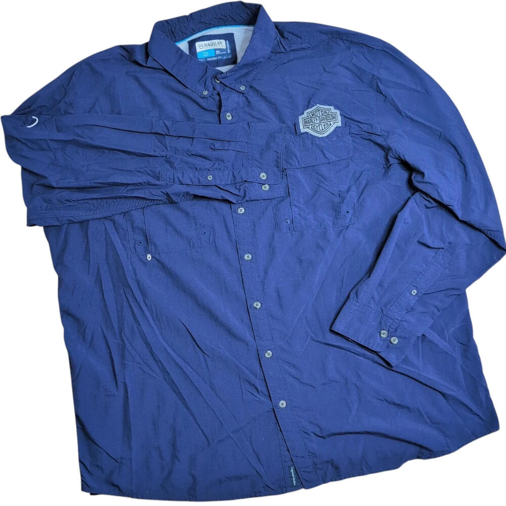 Magellan Outdoors Shirt Mens 3XL Blue Harley-Davidson Fishing Long Sleeve